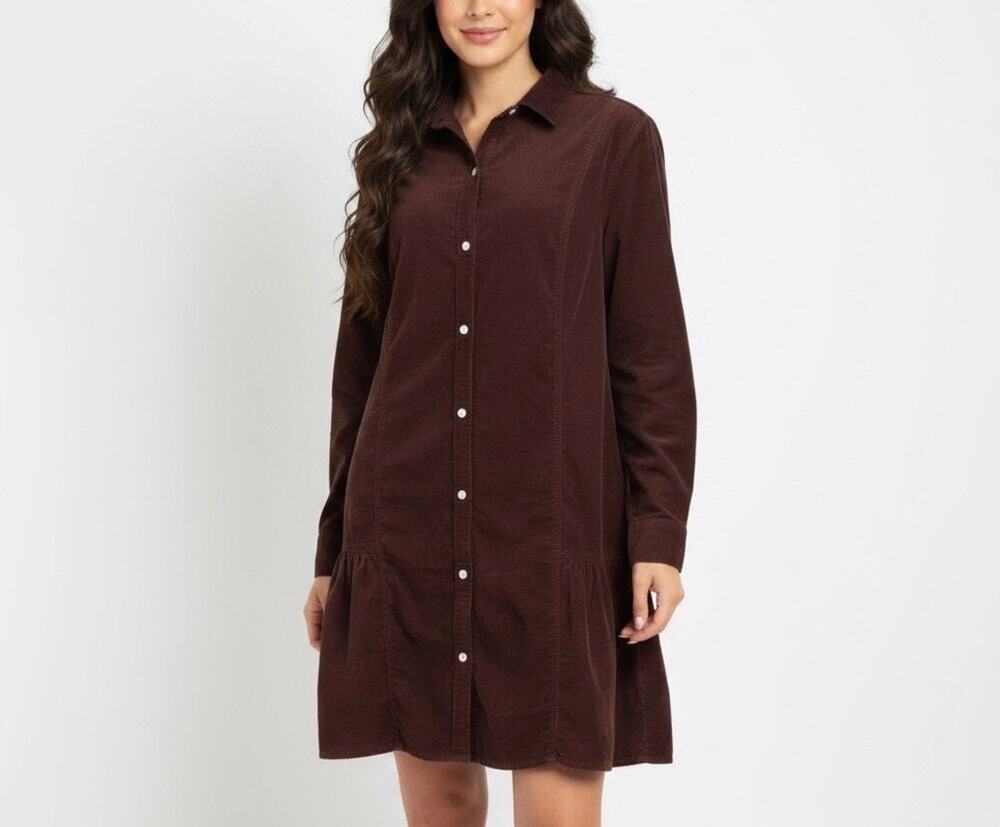 Lands End Brown Long Sleeve Button Up Dress Size 2X